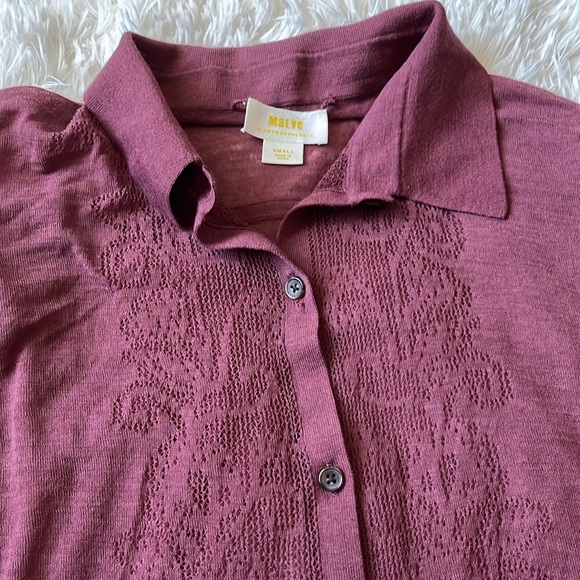 Maeve for Anthropologie | Sheer Plum Pink Button-Down Knit Blouse | Size S - Picture 13 of 15